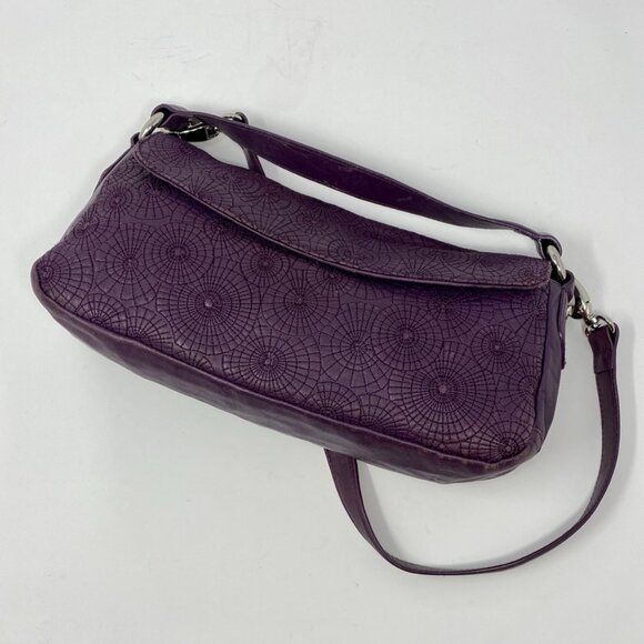 Oscar de la Renta Purple Leather Embossed Spiderweb Flap Shoulder Bag - Picture 6 of 8